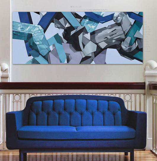 Three-dimensional space modern abstract hand-painted oil painting gray blue Postmodern art gray canvas art wall quadros | Octo Treasures