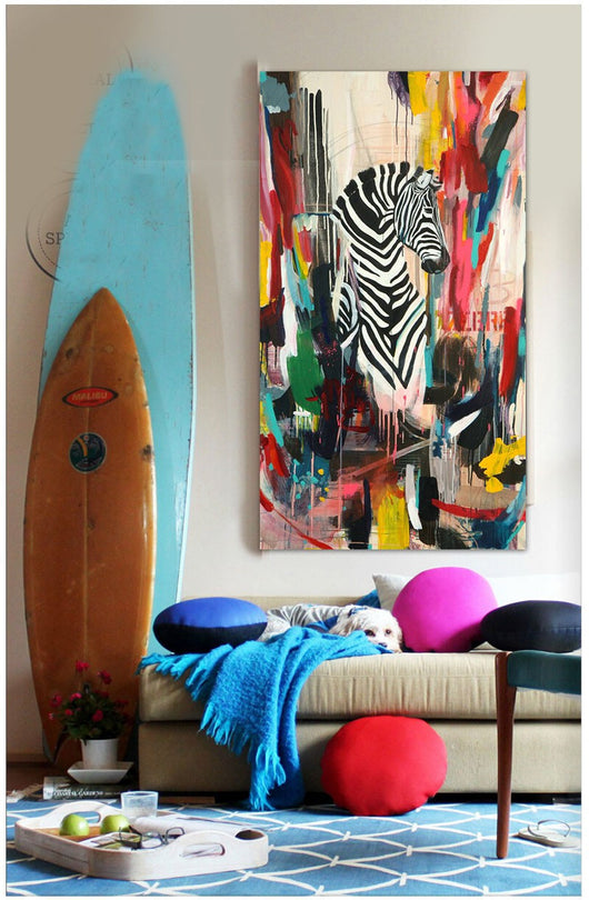 Modern abstract pop art graffiti painted horse oil painting animal zebra office original canvas wall art home decor quadros | Octo Treasures