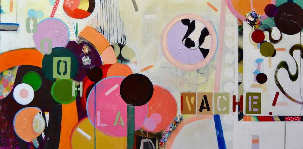 modern abstract oil painting  pink circle pop art office sepia original canvas wall art home decor quadros  Long painting | Octo Treasures