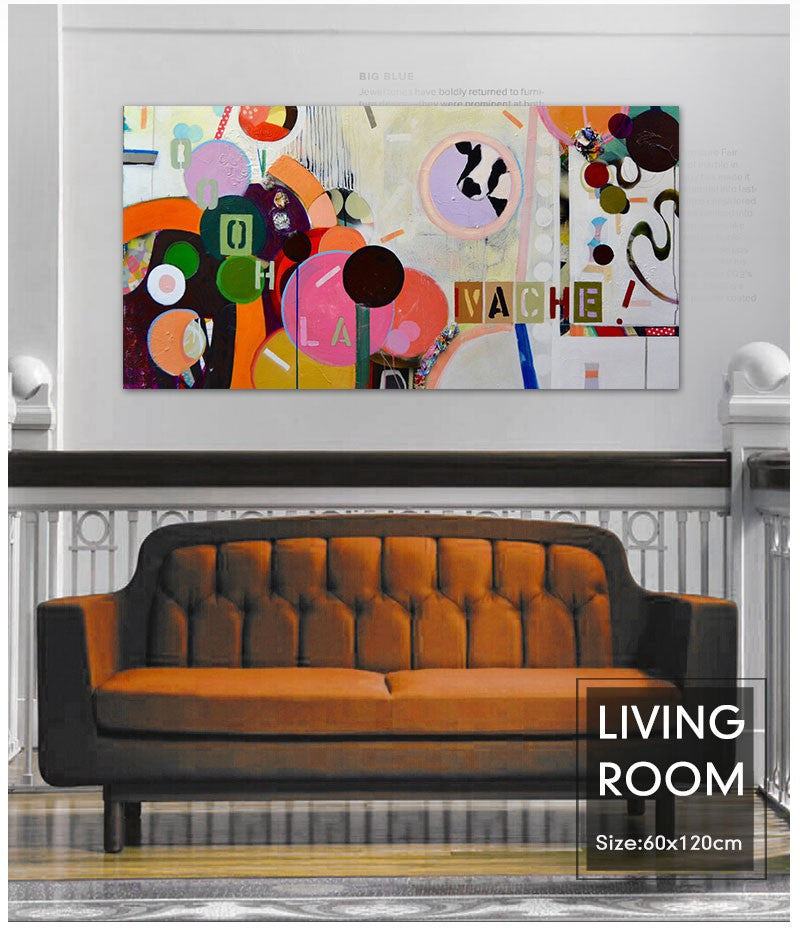 modern abstract oil painting  pink circle pop art office sepia original canvas wall art home decor quadros  Long painting | Octo Treasures