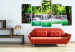 5 Panel Framed Amazon Jungle Waterfall Wall Canvas | Octo Treasures