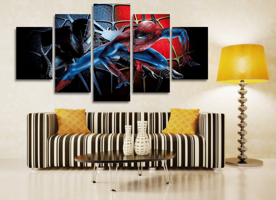 5 Piece Multi Panel Modern Home Decor Framed Spiderman Wall Canvas Art | Octo Treasures
