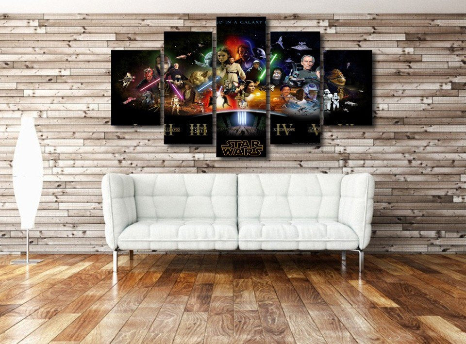 5 Panel Star Wars Movie Framed Wall Canvas Art | Octo Treasures