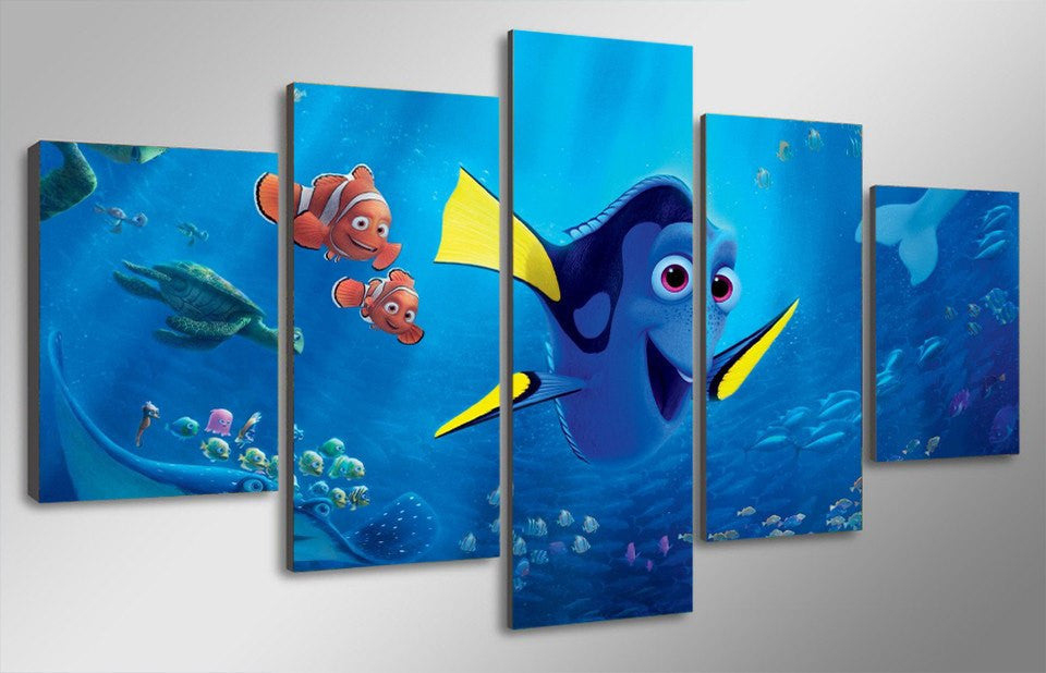 5 Panel Finding Dory Pixer Animation Film Framed Wall Canvas Art | Octo Treasures