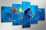 5 Panel Finding Dory Pixer Animation Film Framed Wall Canvas Art | Octo Treasures