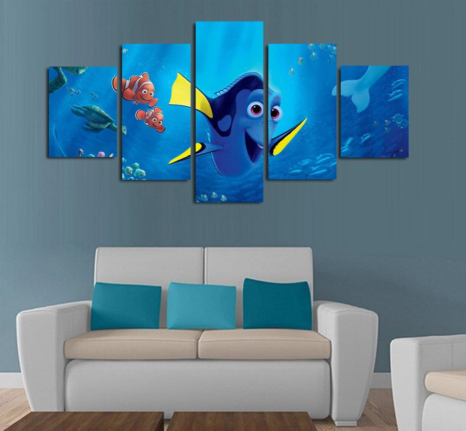 5 Panel Finding Dory Pixer Animation Film Framed Wall Canvas Art | Octo Treasures
