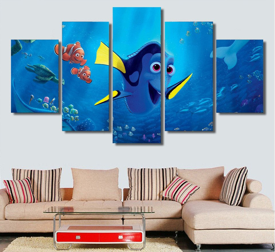 5 Panel Finding Dory Pixer Animation Film Framed Wall Canvas Art | Octo Treasures