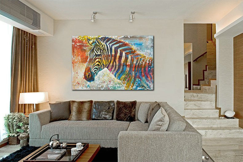 1 Panel Colorful Zebra Oil Painting Unframed Moden Wall Canvas Art | Octo Treasures