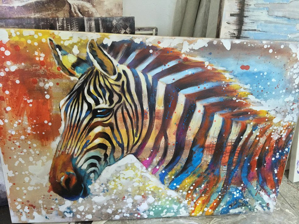 1 Panel Colorful Zebra Oil Painting Unframed Moden Wall Canvas Art | Octo Treasures