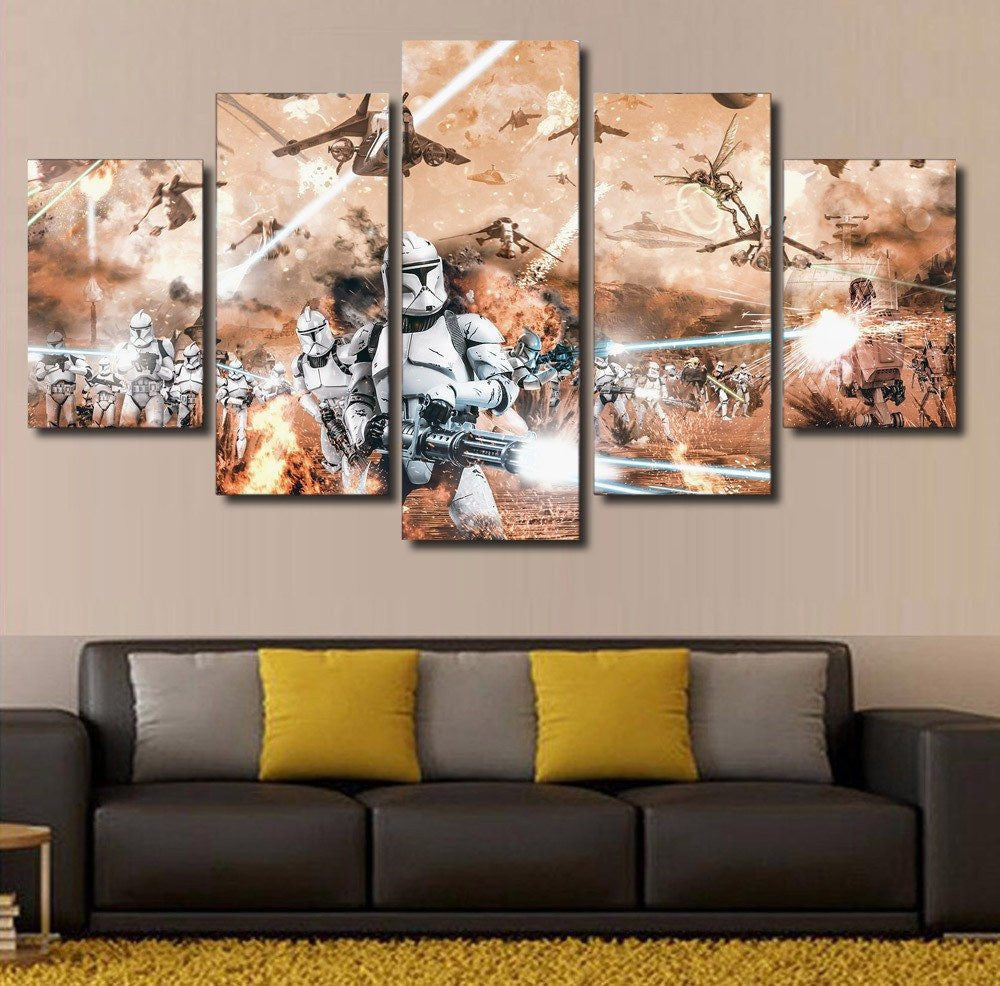 5 Piece Multi Panel Modern Home Decor Framed Star Wars Canvas Wall Art | Octo Treasures