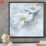 2 Panel White Flower Oil Painting Unframed Wall Canvas | Octo Treasures