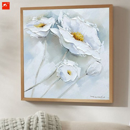 2 Panel White Flower Oil Painting Unframed Wall Canvas | Octo Treasures