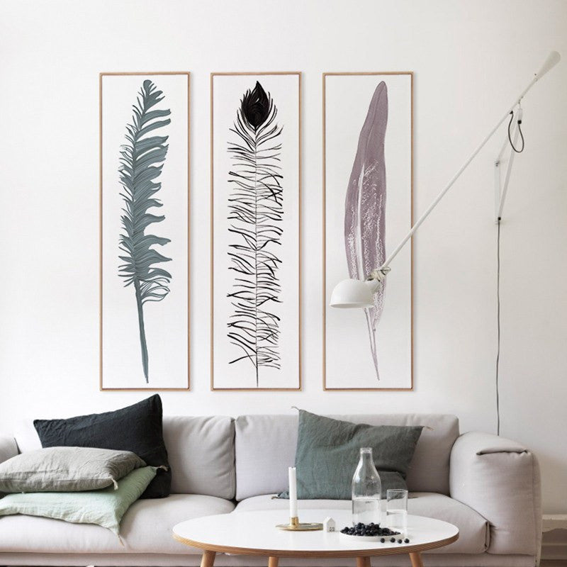 3 Panel Long Feather Unframed Modern Wall Canvas | Octo Treasures