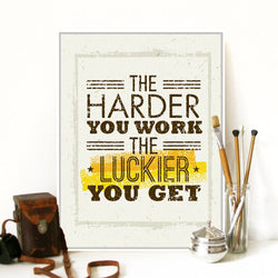 1 Panel The Harder You Work The Luckier You Get Motivational Quote Unframed Typography Wall Canvas | Octo Treasures