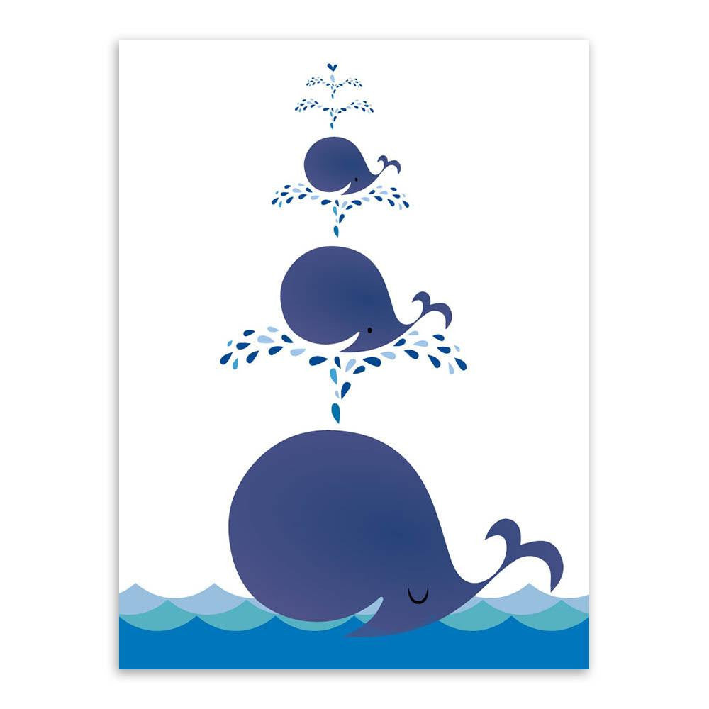 1 Panel Whale Family Unframed Nursery Room Wall Canvas | Octo Treasures