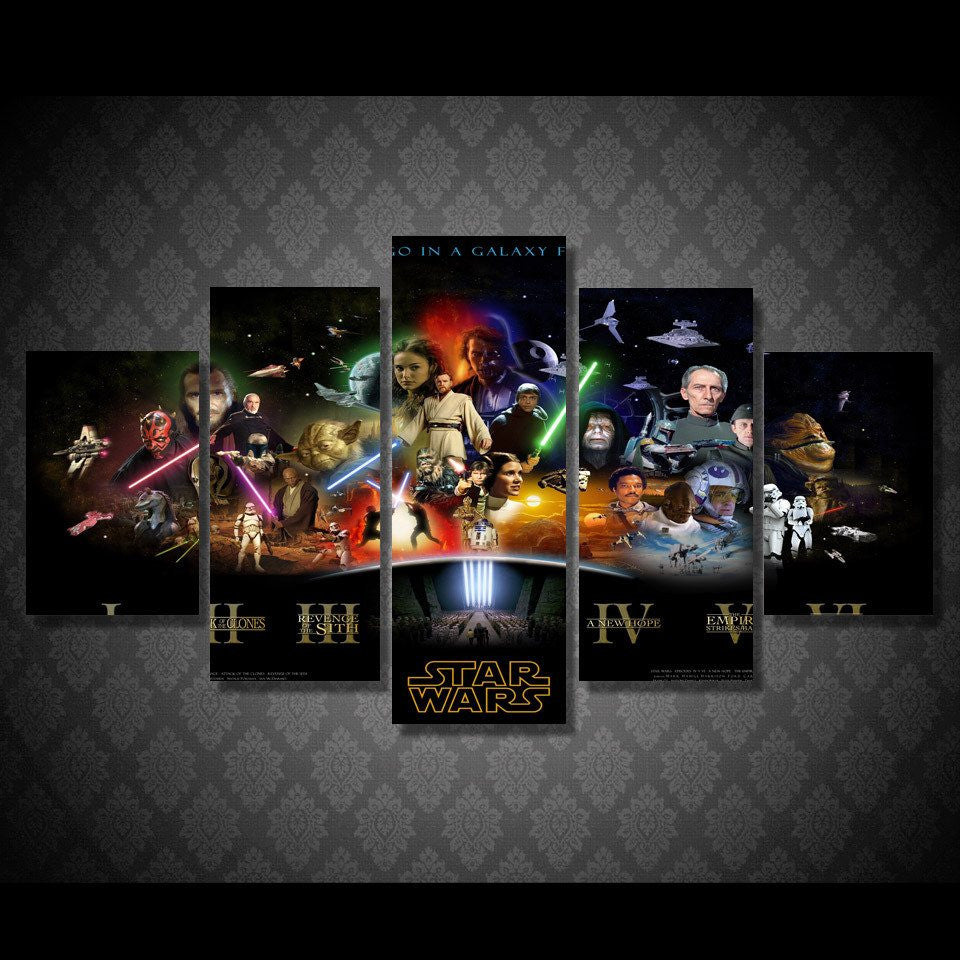 5 Panel Star Wars Movie Framed Wall Canvas Art | Octo Treasures