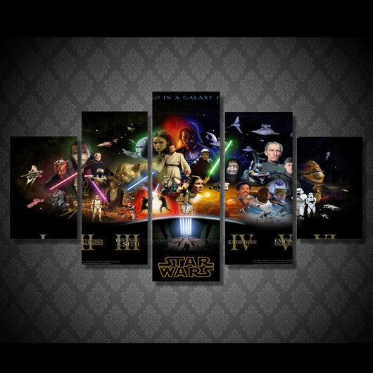 5 Panel Star Wars Movie Framed Wall Canvas Art | Octo Treasures