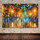 1 Panel Lover Rain Street Tree Lamp Landscape Unframed Wall Art Canvas | Octo Treasures