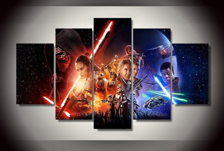 5 Piece Multi Panel Modern Home Decor Framed Star Wars Movies Canvas Art | Octo Treasures
