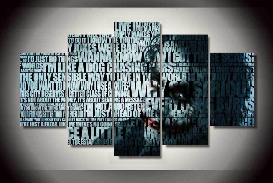 5 Panel Fictional Character Joker Batman Film Framed Wall Canvas Art | Octo Treasures