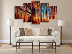 5 Panel Autumn Forest Nature Landscape Framed Wall Canvas | Octo Treasures