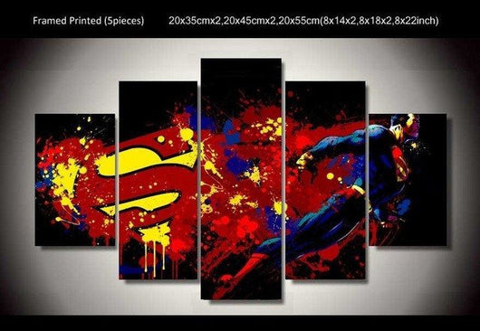 5 Panel Framed Cartoon Superman Wall Canvas | Octo Treasures