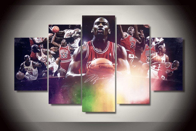 5 Panel Michael Jordan Basketball Player Framed Wall Canvas | Octo Treasures