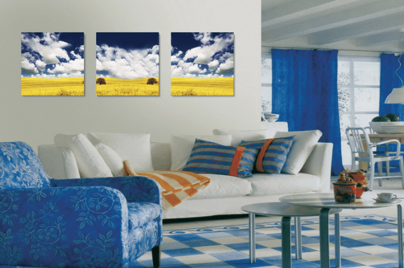 3 Panel Summer Field Scenery Framed Wall Canvas Art | Octo Treasures