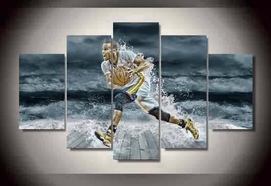 5 Piece Multi Panel Modern Home Decor Framed Stephen Curry NBA Basketball Player Wall Canvas Art | Octo Treasures