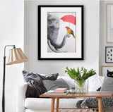 1 Panel Elephant and Colorful Bird Framed Wall Canvas Art | Octo Treasures