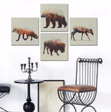 4 Pieces Multi Panel Modern Home Decor Framed Woodland Animals Group Wall Canvas Art | Octo Treasures