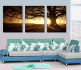 3 Panel Sunset Over Oak Tree Nature Scenery Framed Wall Canvas | Octo Treasures