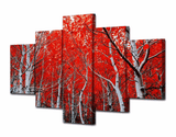 5 Panel Red Autumn Maple Tree Framed Wall Canvas Art | Octo Treasures