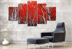 5 Panel Red Autumn Maple Tree Framed Wall Canvas Art | Octo Treasures