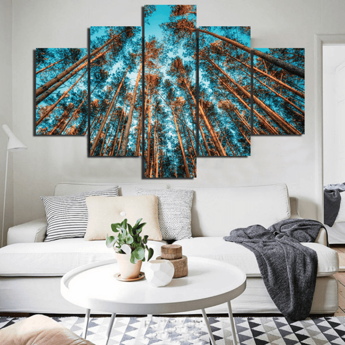 5 Panel Nature Forest Landscape Framed Modern Wall Canvas | Octo Treasures
