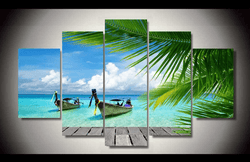 5 Pieces Multi Panel Modern Home Decor Framed Tropical Beach Paradise Wall Canvas Art | Octo Treasures