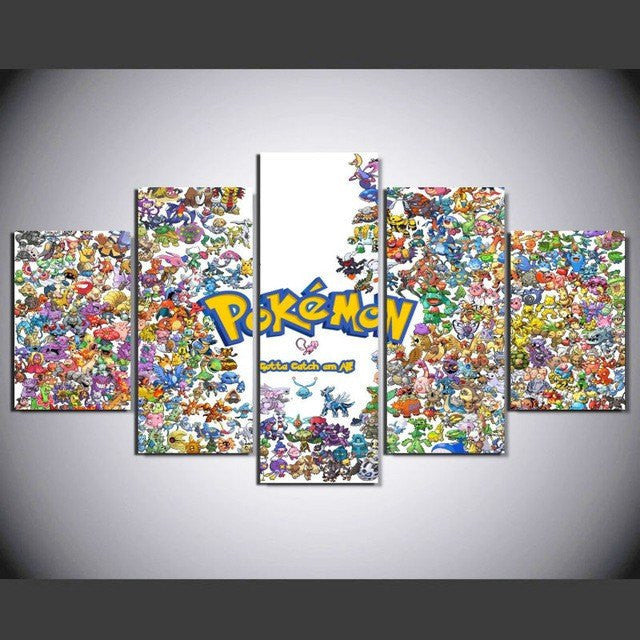 5 Panel Framed Pokemon Complete Wall Canvas | Octo Treasures