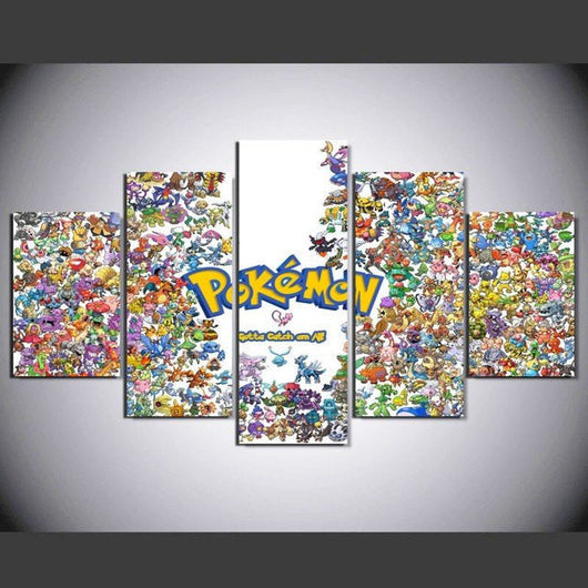 5 Panel Framed Pokemon Complete Wall Canvas | Octo Treasures