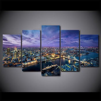 5 Pieces Multi Panel Modern Home Decor Framed London Night Scenery Wall Canvas Art | Octo Treasures