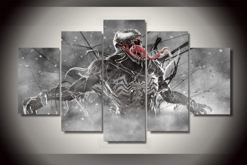 5 Piece Multi Panel Modern Home Decor Framed Venom Marvel Comics Wall Canvas Art | Octo Treasures