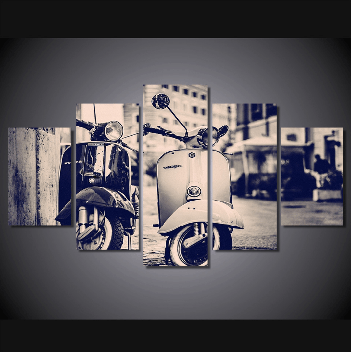 5 Pieces Multi Panel Home Decor Framed Retro Vespa Scooter Wall Canvas Art | Octo Treasures
