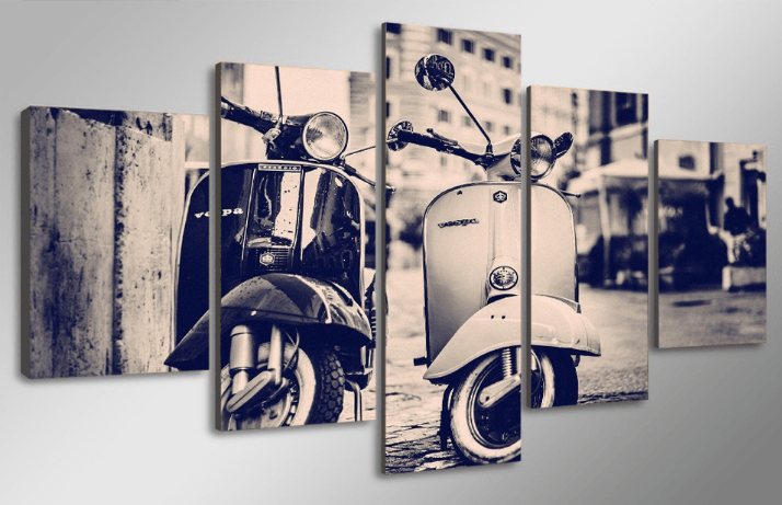5 Pieces Multi Panel Home Decor Framed Retro Vespa Scooter Wall Canvas Art | Octo Treasures