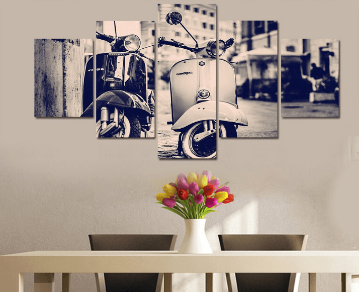 5 Pieces Multi Panel Home Decor Framed Retro Vespa Scooter Wall Canvas Art | Octo Treasures