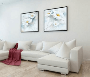 2 Panel White Flower Oil Painting Unframed Wall Canvas | Octo Treasures