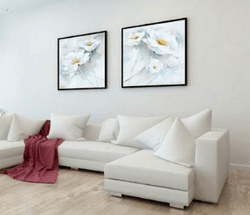 2 Panel White Flower Oil Painting Unframed Wall Canvas | Octo Treasures