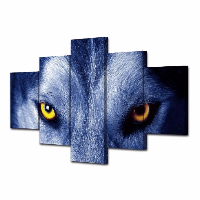 5 Panel Gray Timber Wolf Framed Wall Canvas Art | Octo Treasures