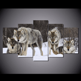5 Panel Wolf Pack Framed Animal Wall Canvas Art | Octo Treasures