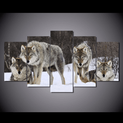 5 Panel Wolf Pack Framed Animal Wall Canvas Art | Octo Treasures