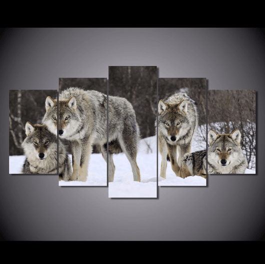 5 Panel Wolf Pack Framed Animal Wall Canvas Art | Octo Treasures