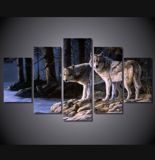 5 Panel Wolves Pack Framed Animal Wall Canvas | Octo Treasures